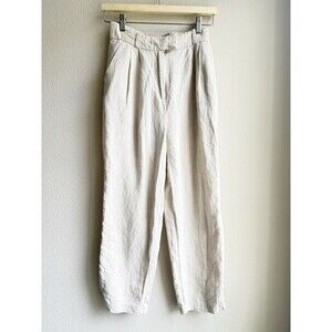 H&M Beige Linen  Tapered  Pleated  Trouser Pants Size Casual Minimalist Resort